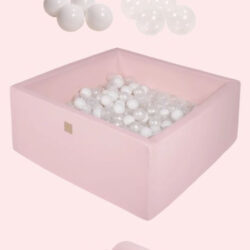 Module de motricité + piscine à balles carrée 90x90 cm  - Velvet pink - 3 éléments - 200 balles Gold/transparent/blanc/beige - Meow Baby