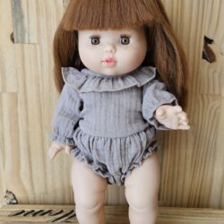 Poupée Ambre 34cm - Barboteuse Léonore à manches longues en gaze de coton moka - Minikane