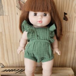 Poupée Ambre 34cm - Barboteuse rétro Lou en gaze de coton Ortie - Minikane