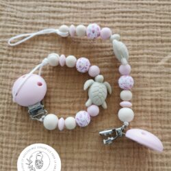 Attache tétine - Tortue crème/rose - Toulové