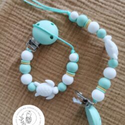 Attache tétine - Tortue blanche/menthe - Toulové