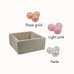 Piscine à balles carrée - Soft Velvet beige - 110x110x40 + 350 balles rose gold, light pink et perle - MOJE