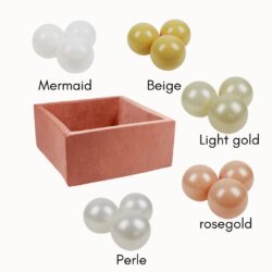Piscine à balles carrée - Soft Velvet rust - 110x110x40 + 300 balles beige, lightgold, mermaid, perle, rosegold, blanc - MOJE