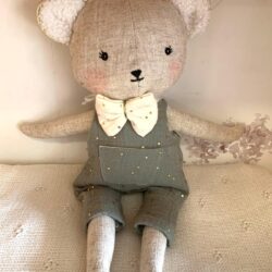 Ourson - Salopette vert sauge en double gaze à pois dorés - Saperlipoupette