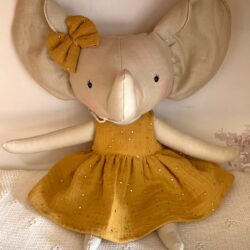 Eléphante - Robe moutarde en double gaze à pois dorés - Saperlipoupette