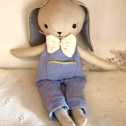 Lapin - Salopette bleue en double gaze à pois dorés - Saperlipoupette