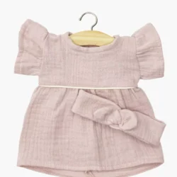 Robe Daisy et son headband à noeud rond en gaze de coton - Rose Orchidée - minikane