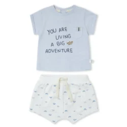Ensemble short 3 mois - Bleu ciel motifs bâteaux - Yatsi