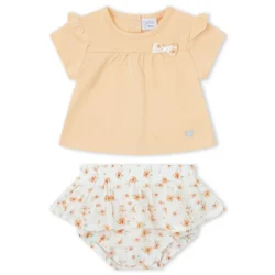 Ensemble bloomer et t-shirt - Fleurs saumon - 3 mois - Yatsi