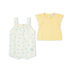 Ensemble salopette et t-shirt - Fleurs jaunes - Taille au choix - Yatsi
